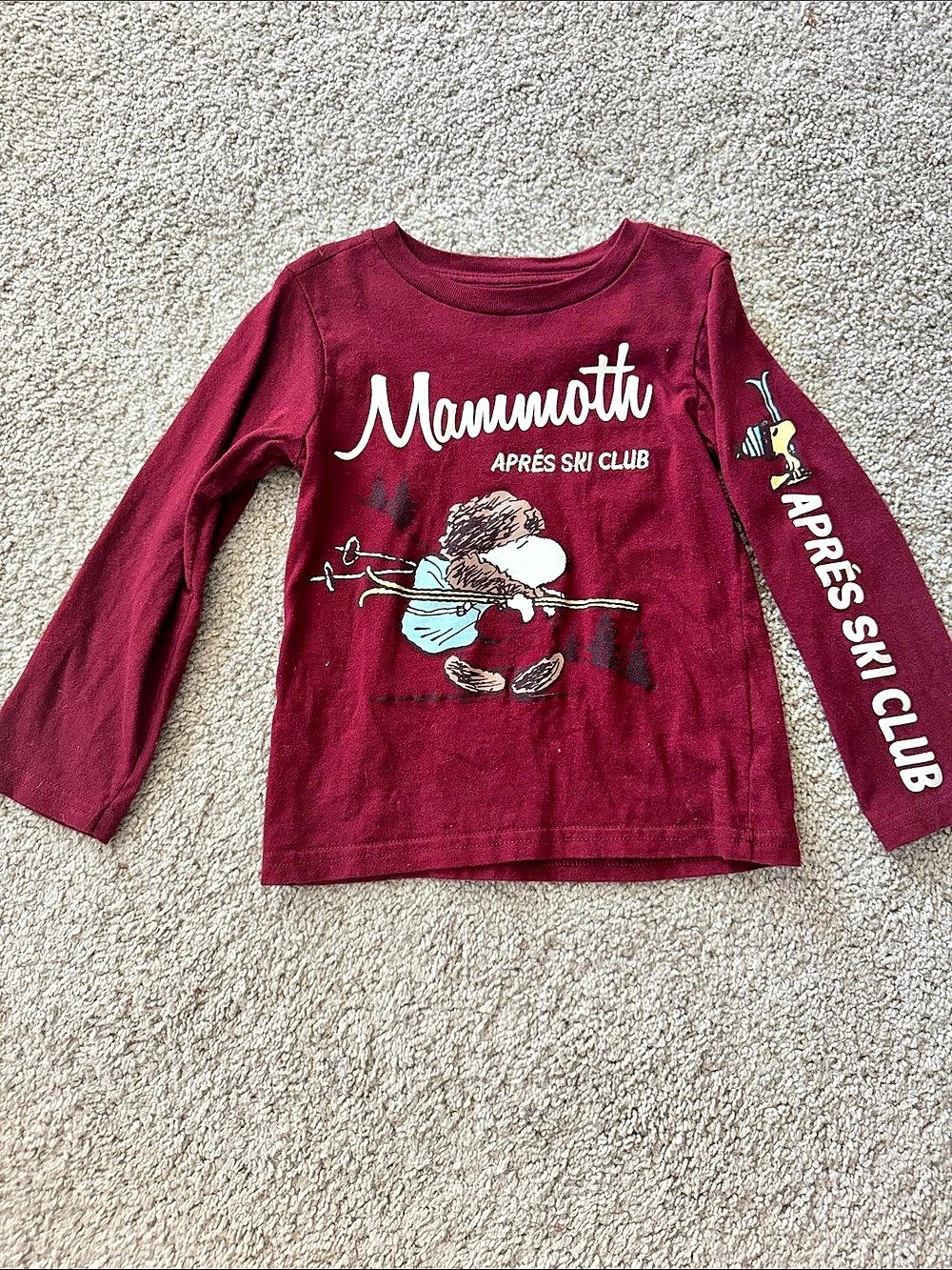 Peanuts Après Ski Club Long Sleeve Graphic Tee 3T Burgundy